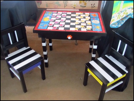 checkerboard table with chairs